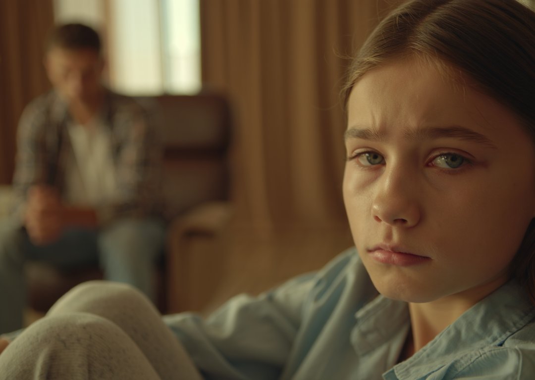 Девочка смотрит в камеру